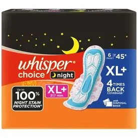 Whisper Choice Nights Sanitary Pads For Women, X-Large+,6 pcs - P.P.SUBBIAH  NADAR AND CO